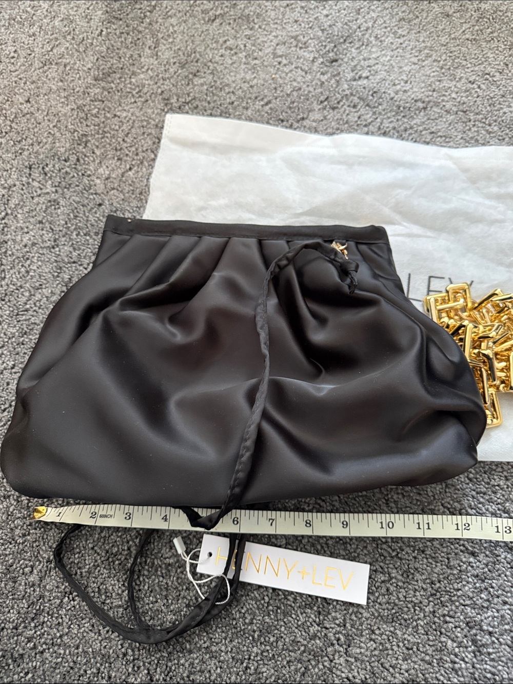 HENNY+LEV Black Satin Drawstring Clutch